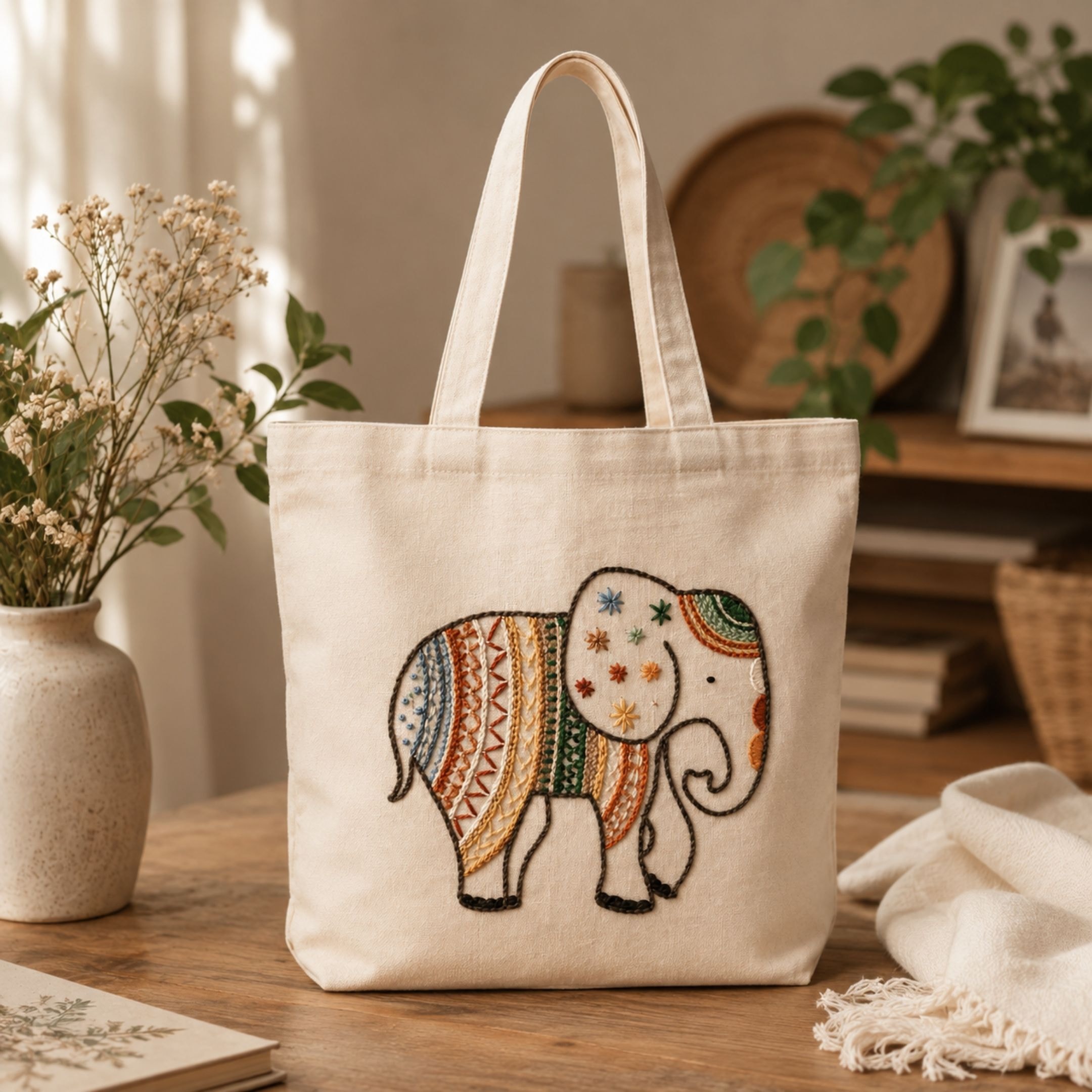 The Boho Elephant Handwork Tote Bag View 2
