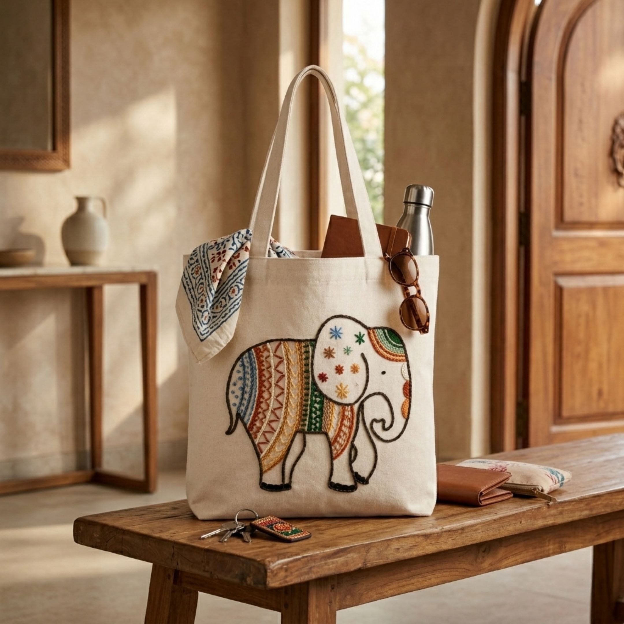 The Boho Elephant Handwork Tote Bag View 5