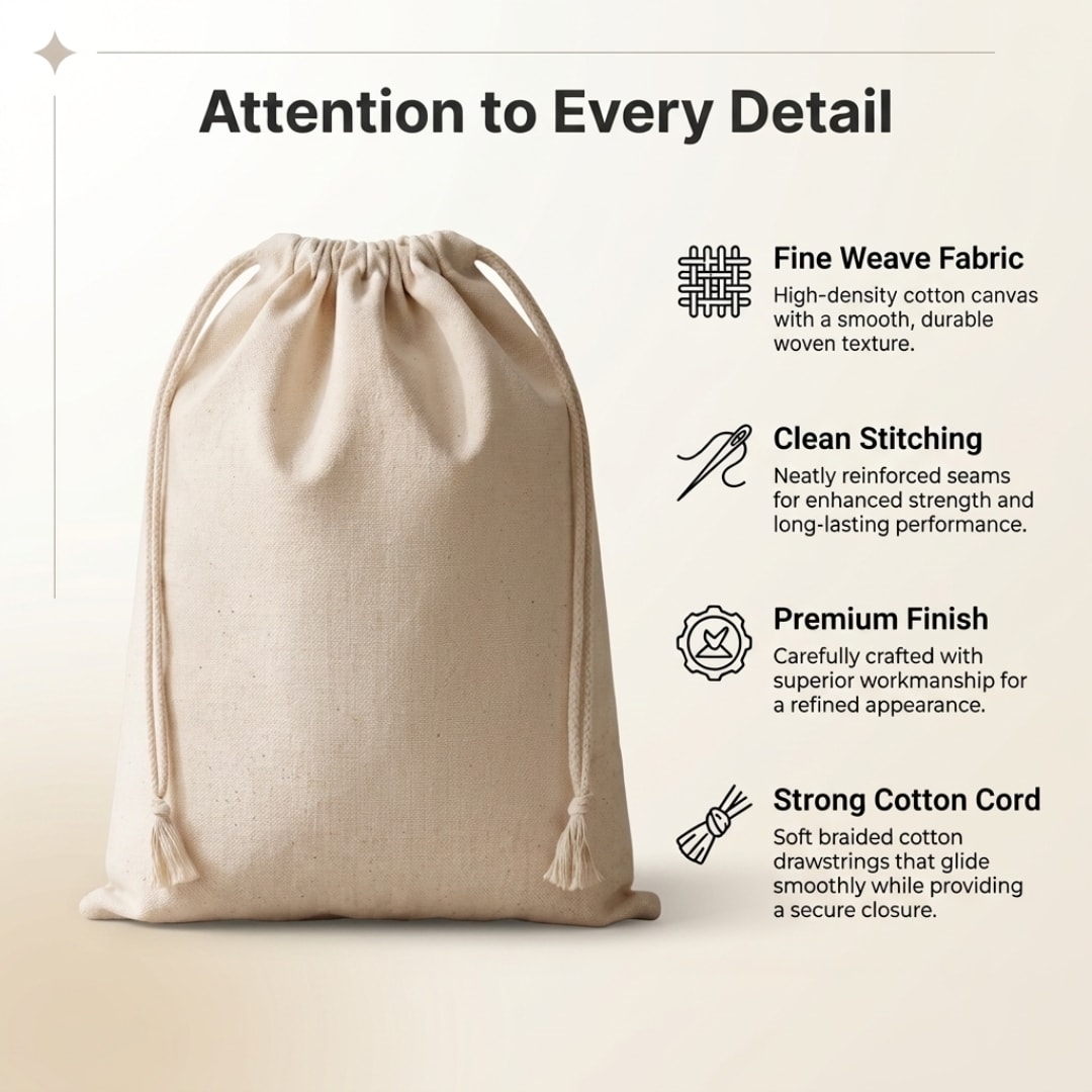 6x10 Inches Cotton Drawstring Bag | 150 GSM View 4