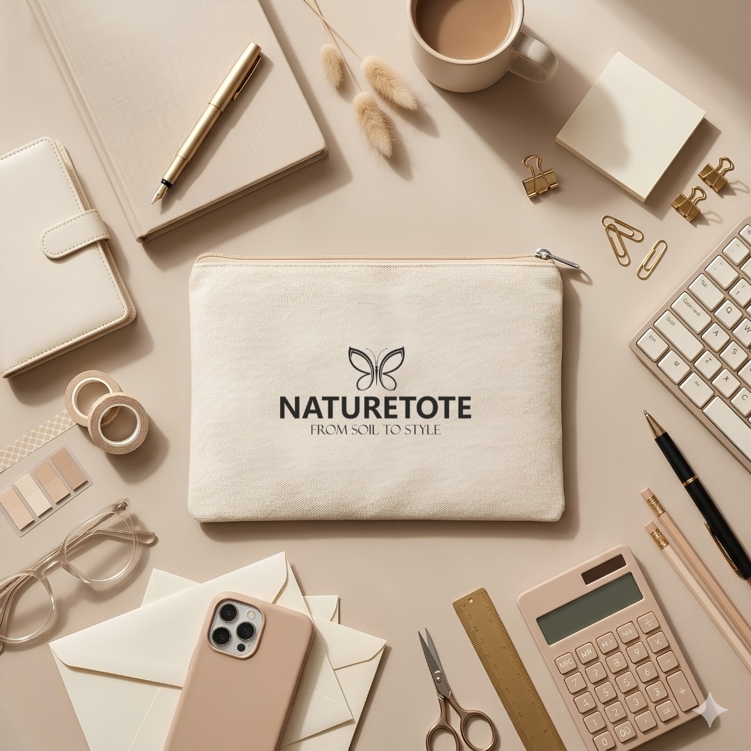 10x7 Inches Cotton Zipper Pouch | 300 GSM View 1