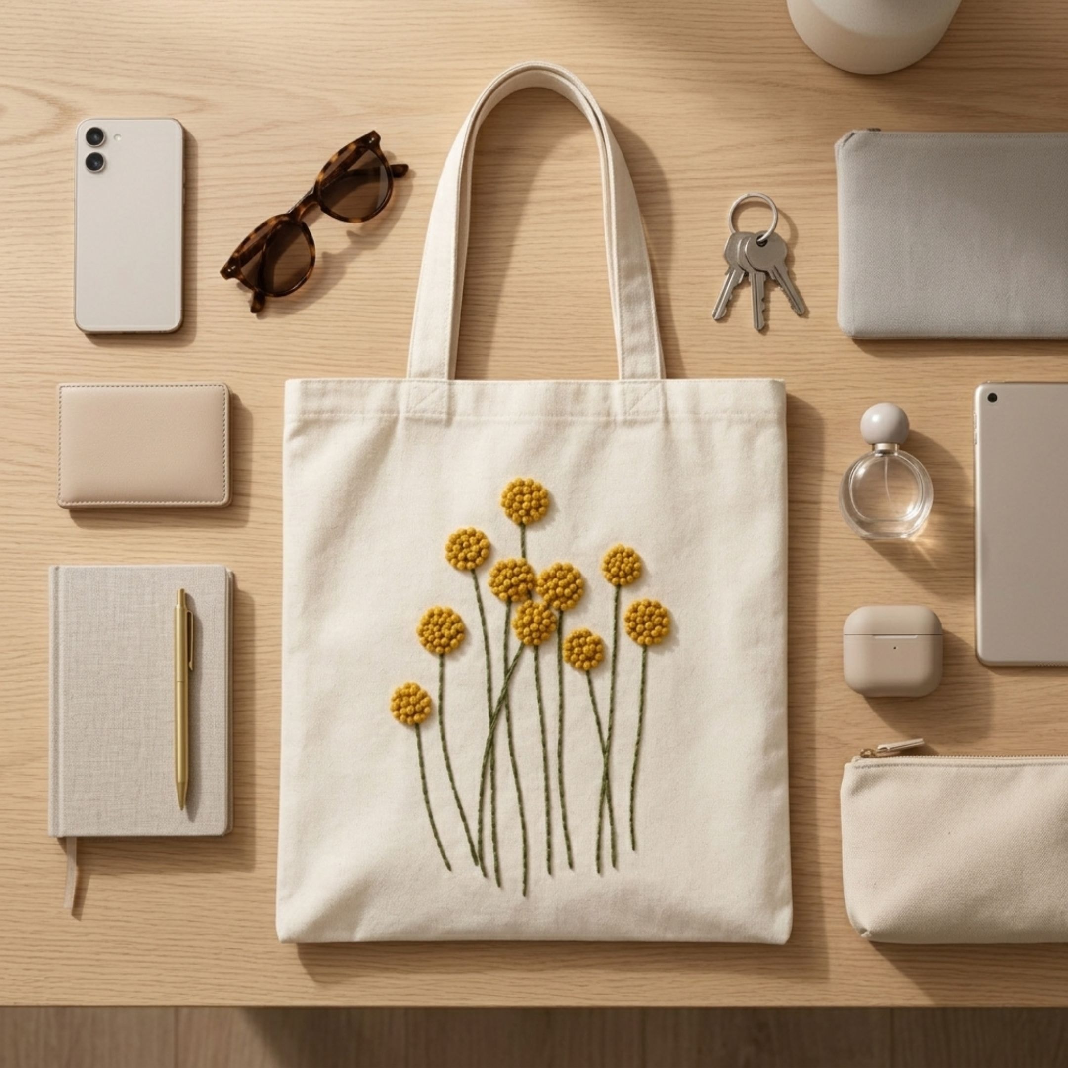 Golden Bloom Handwork Tote Bag View 5