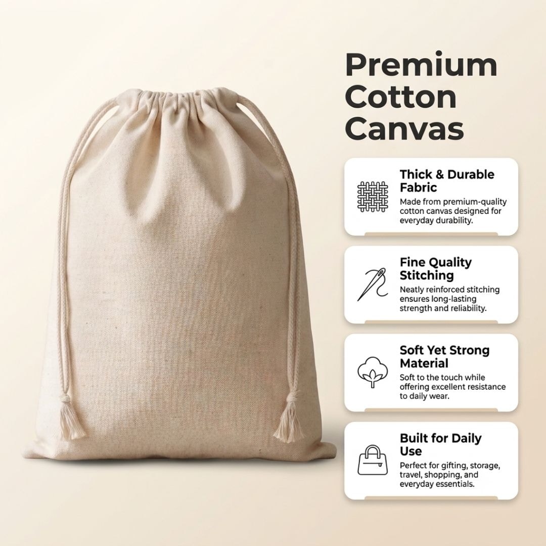 5x8 Inches Cotton Drawstring Bag | 150 GSM View 4