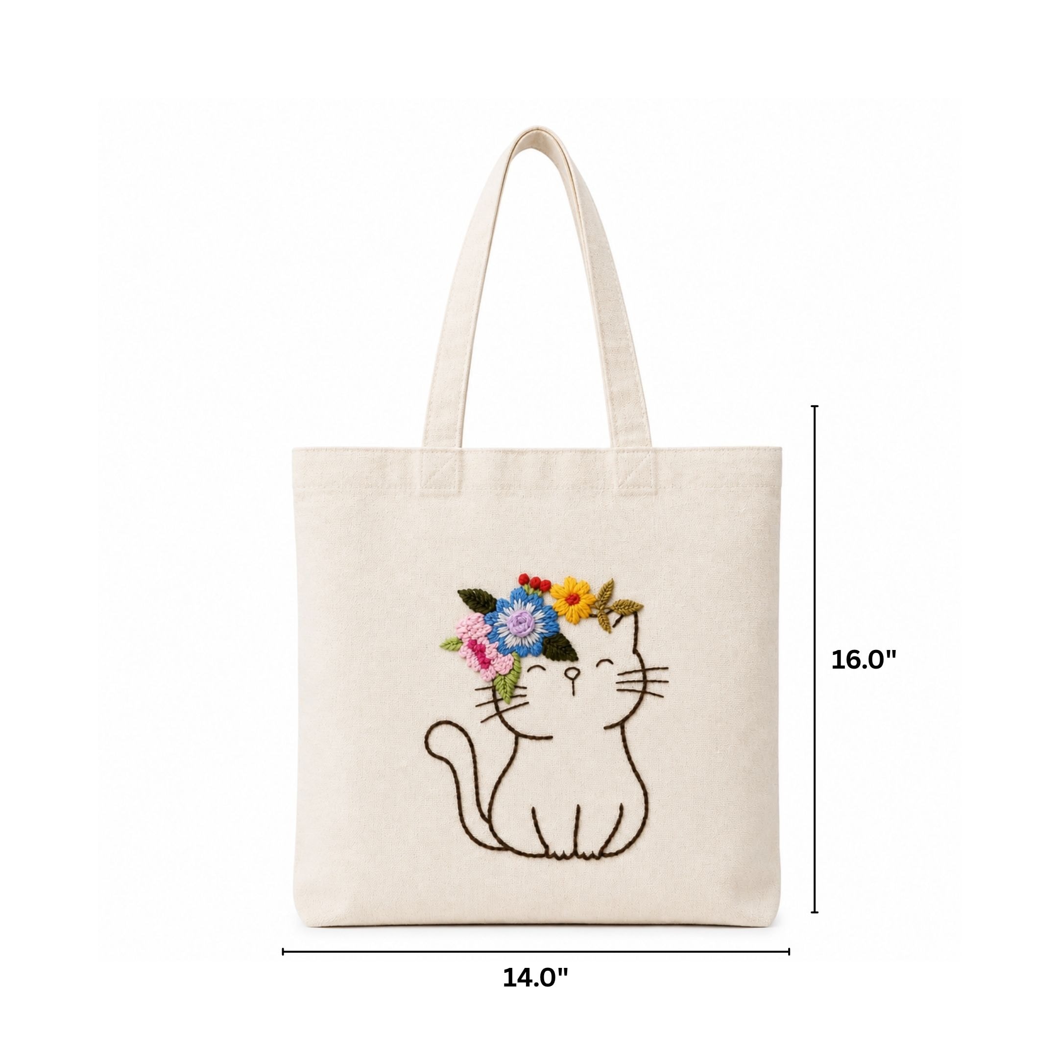 The Floral Cat Handwork Tote Bag View 1
