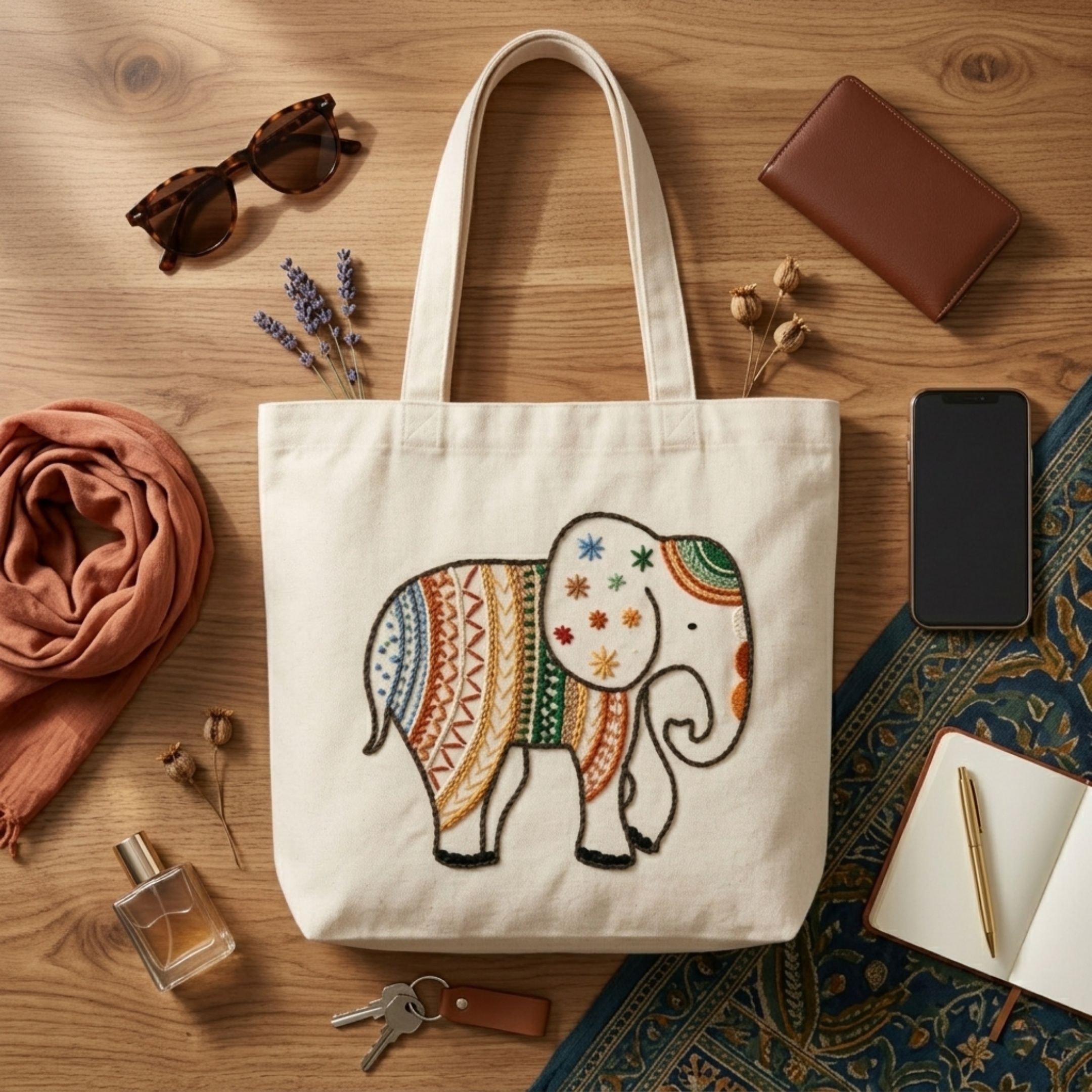 The Boho Elephant Handwork Tote Bag View 4
