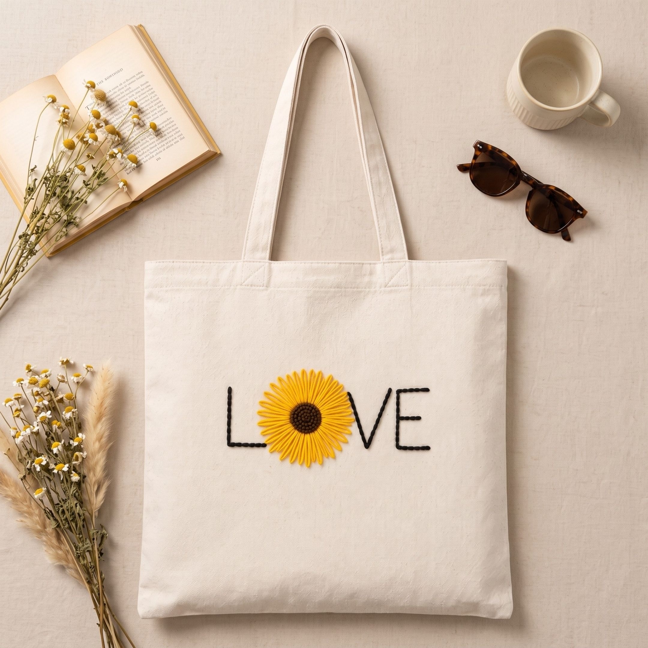 Sunflower Love Handwork Tote Bag View 4