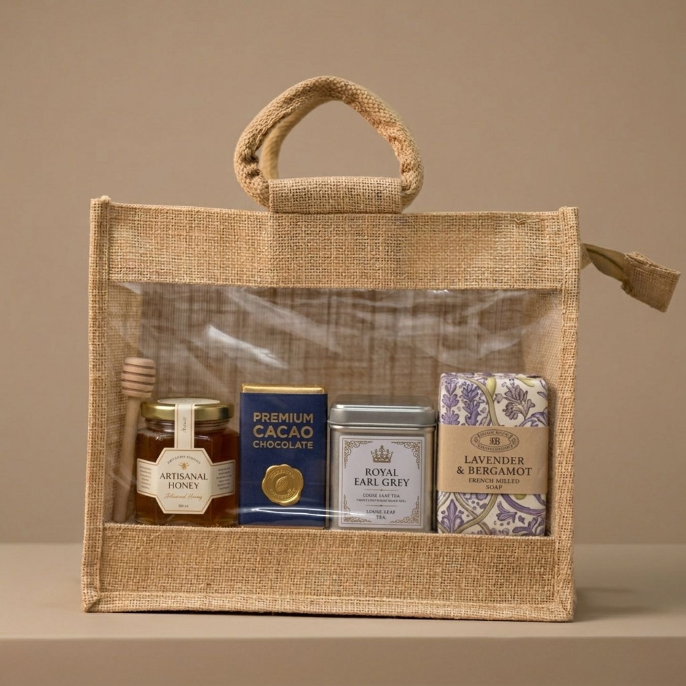 Clear Window Jute Hamper Bag | 350 GSM View 1