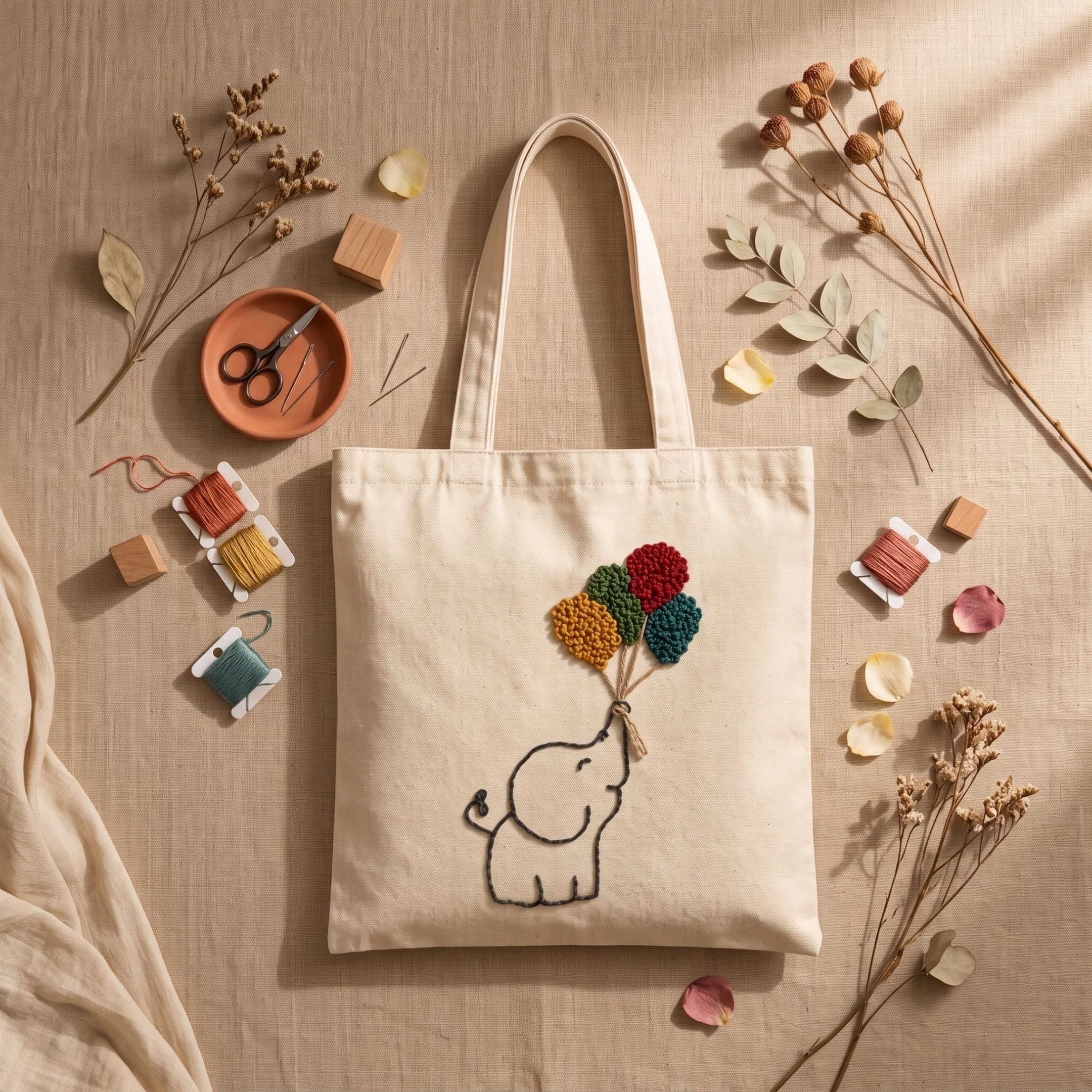 Elephant Bloom Handwork Tote Bag View 5