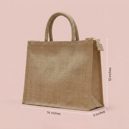 Plain Jute Bags With Zipper Closure | 350 GSM View 2