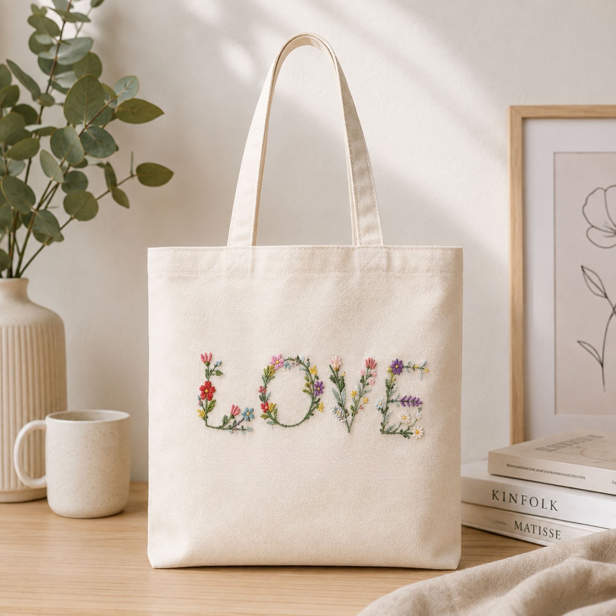 Pink Petal Handwork Tote Bag View 2