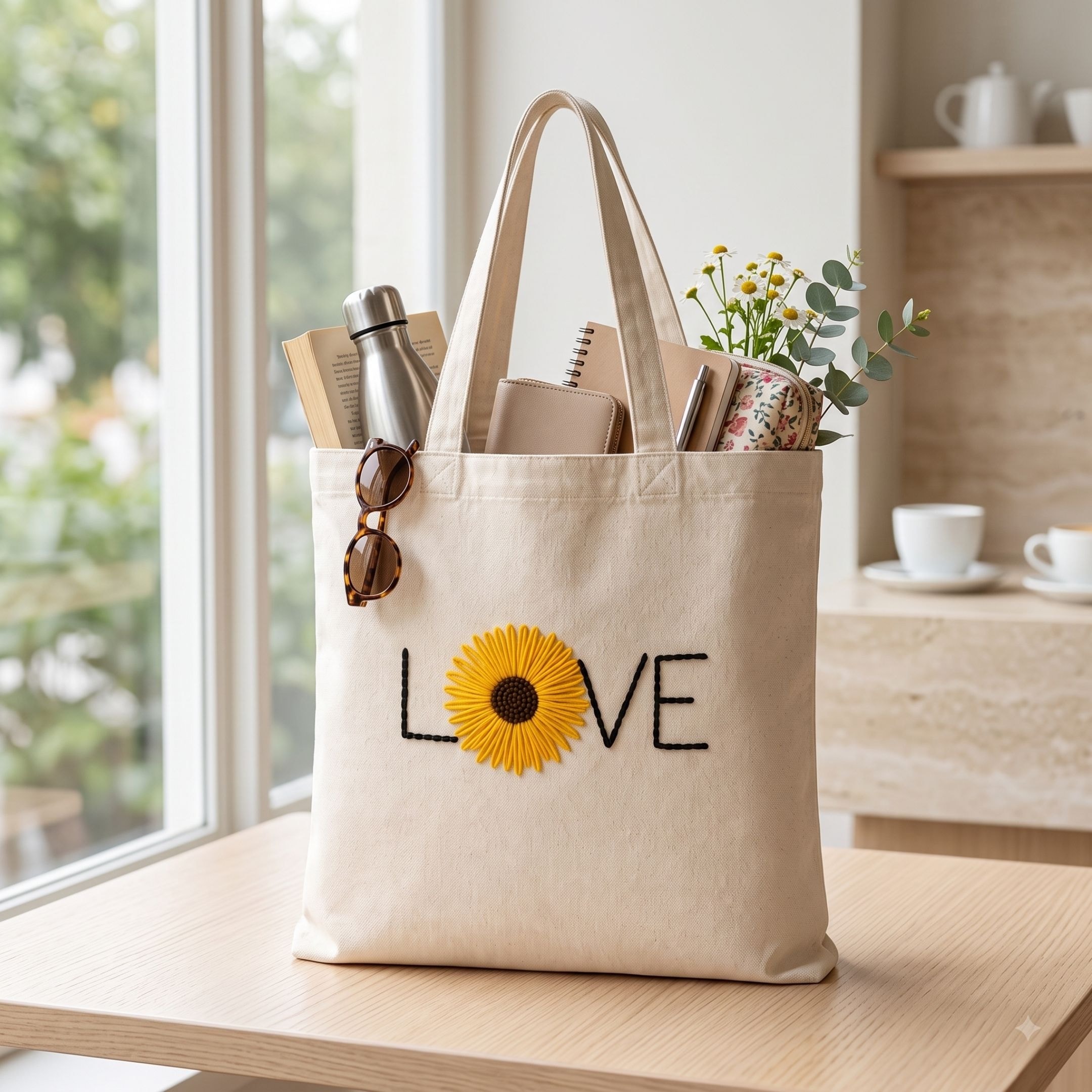 Sunflower Love Handwork Tote Bag View 5