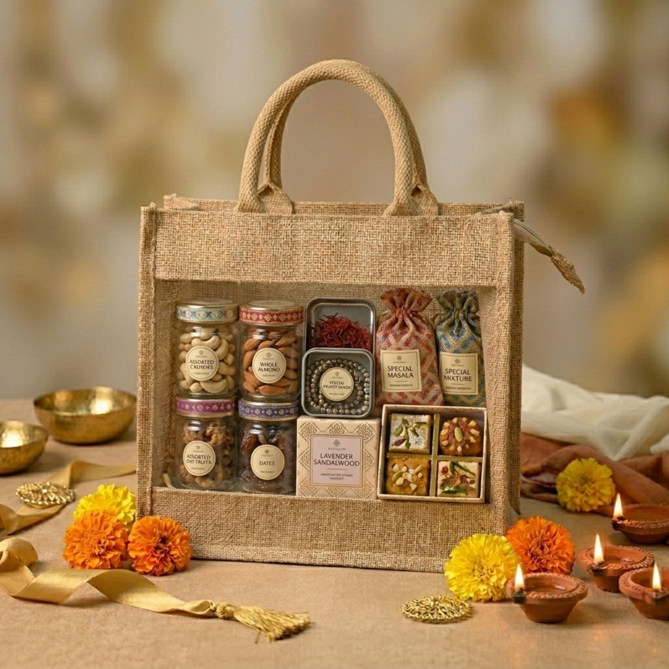 Clear Window Jute Hamper Bag | 350 GSM View 6