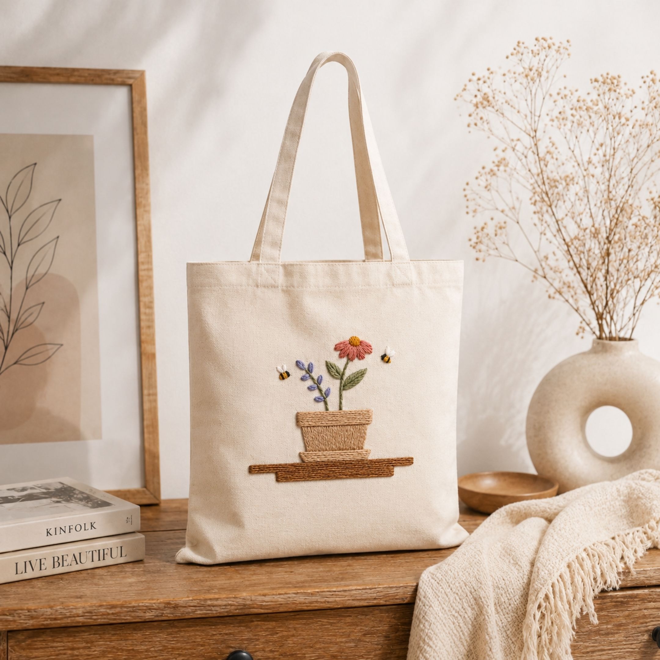 Garden Bloom Handwork Tote Bag View 2