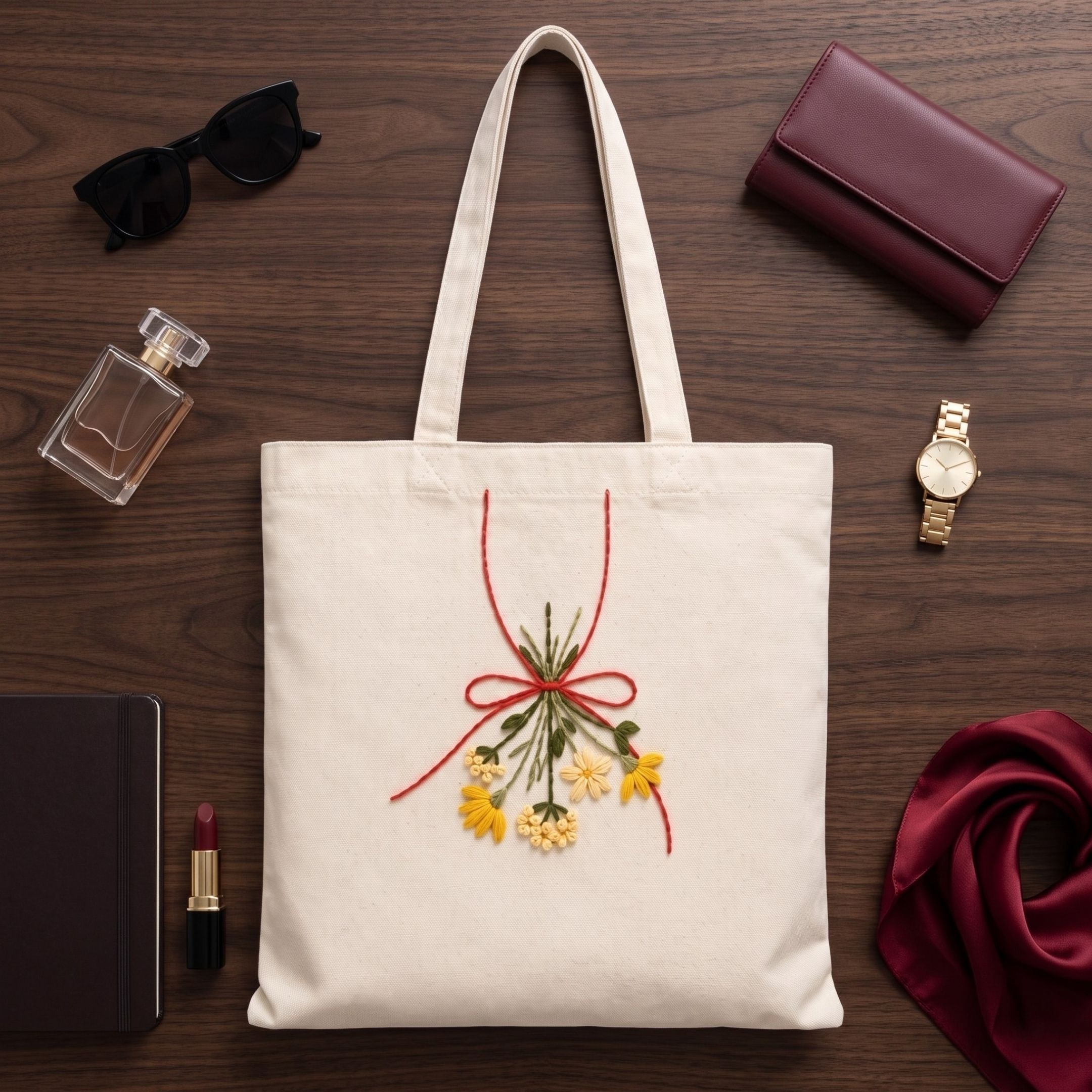 Wildflower Bouquet Handwork Tote Bag View 4