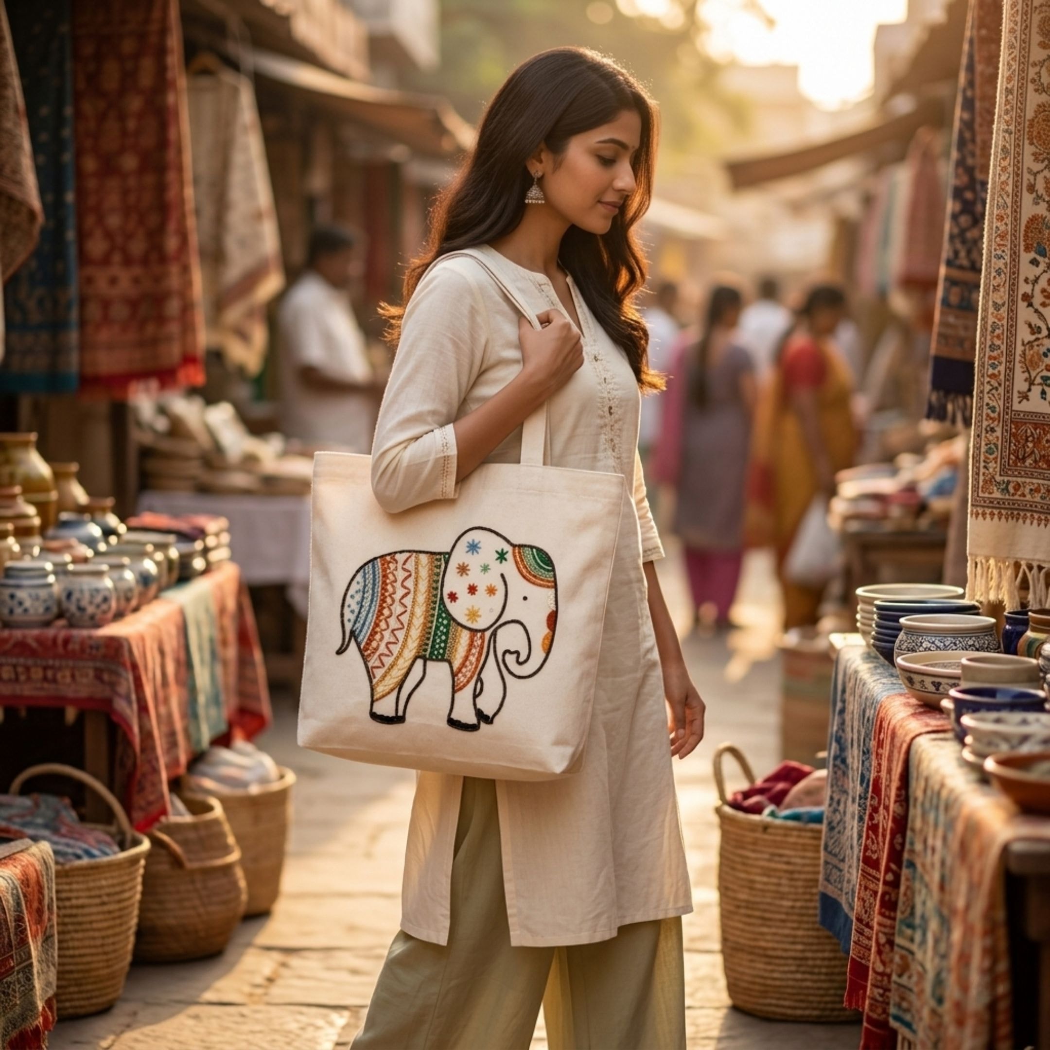 The Boho Elephant Handwork Tote Bag View 3