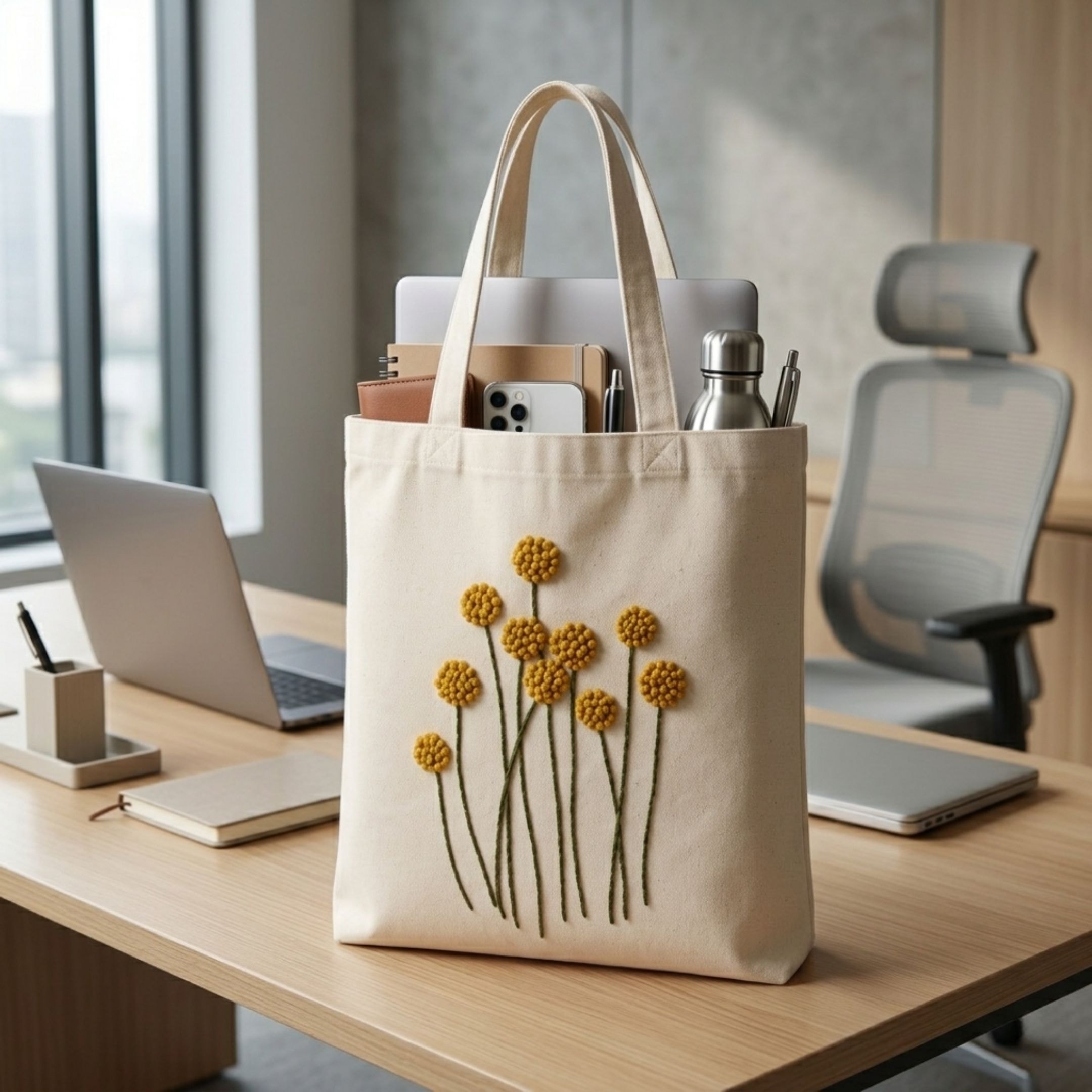 Golden Bloom Handwork Tote Bag View 4