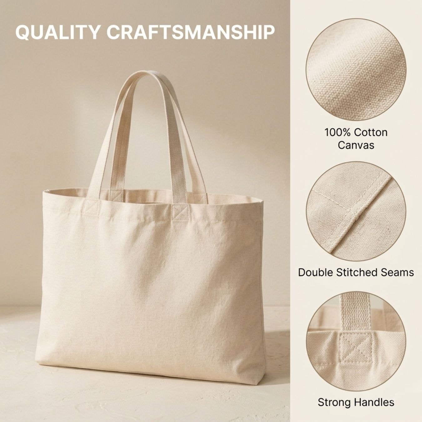 12x10 Inches | Essential Wide Cotton Tote Bag View 4