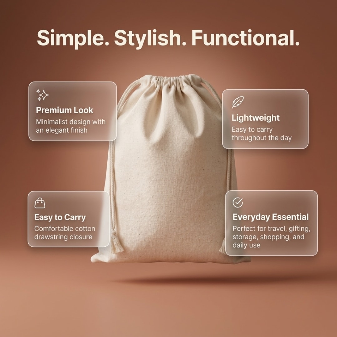 10x12 Inches Cotton Drawstring Bag | 150 GSM View 4