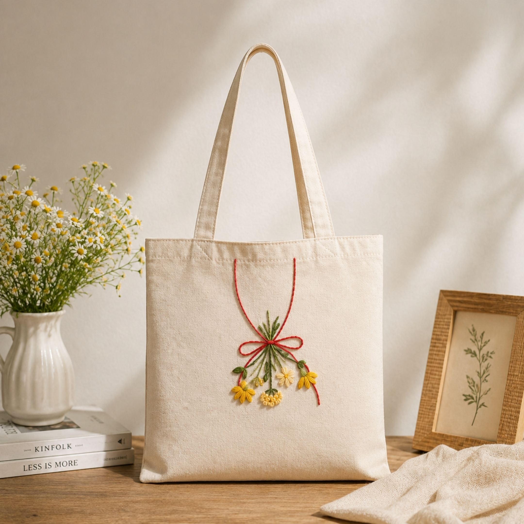 Wildflower Bouquet Handwork Tote Bag View 2