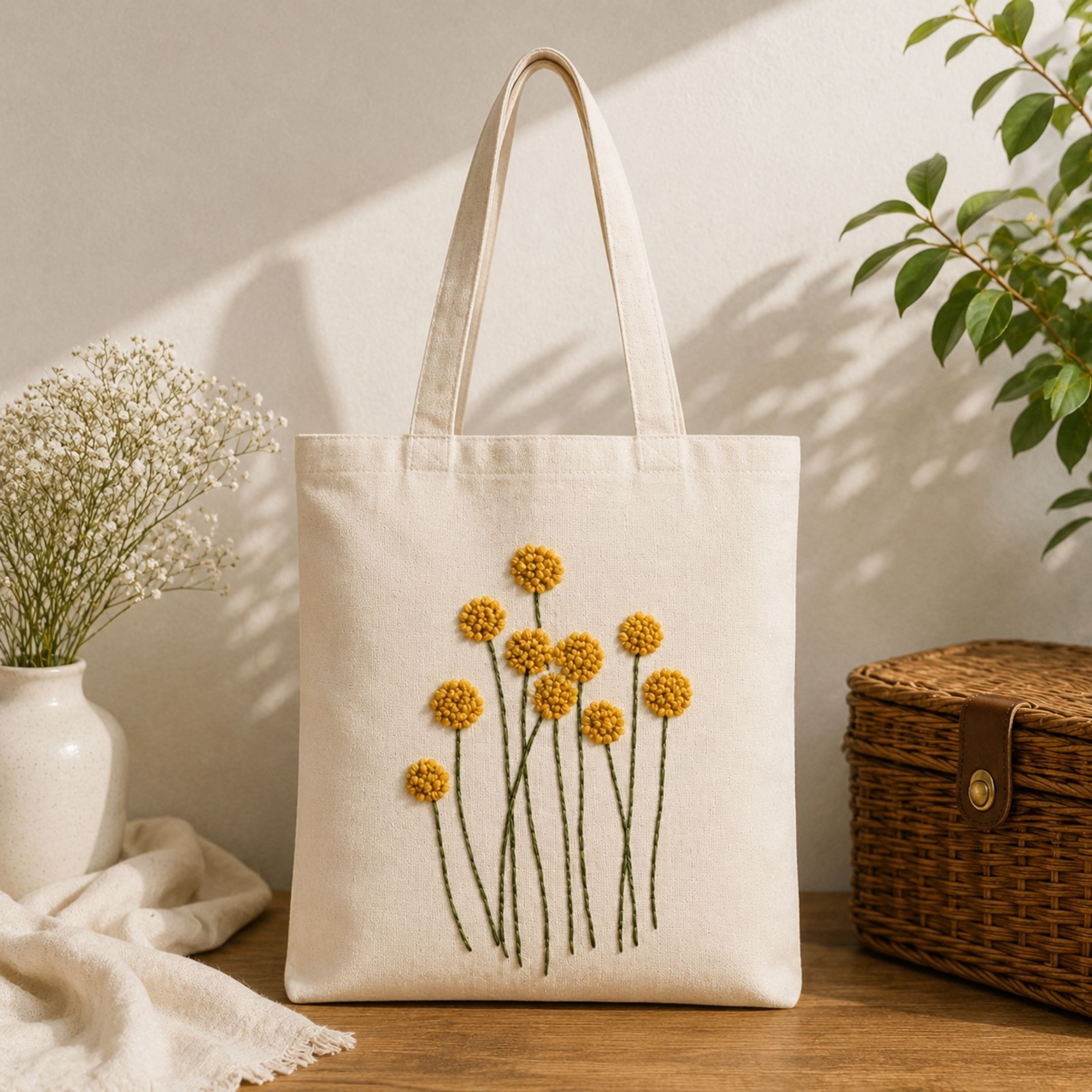 Golden Bloom Handwork Tote Bag View 2