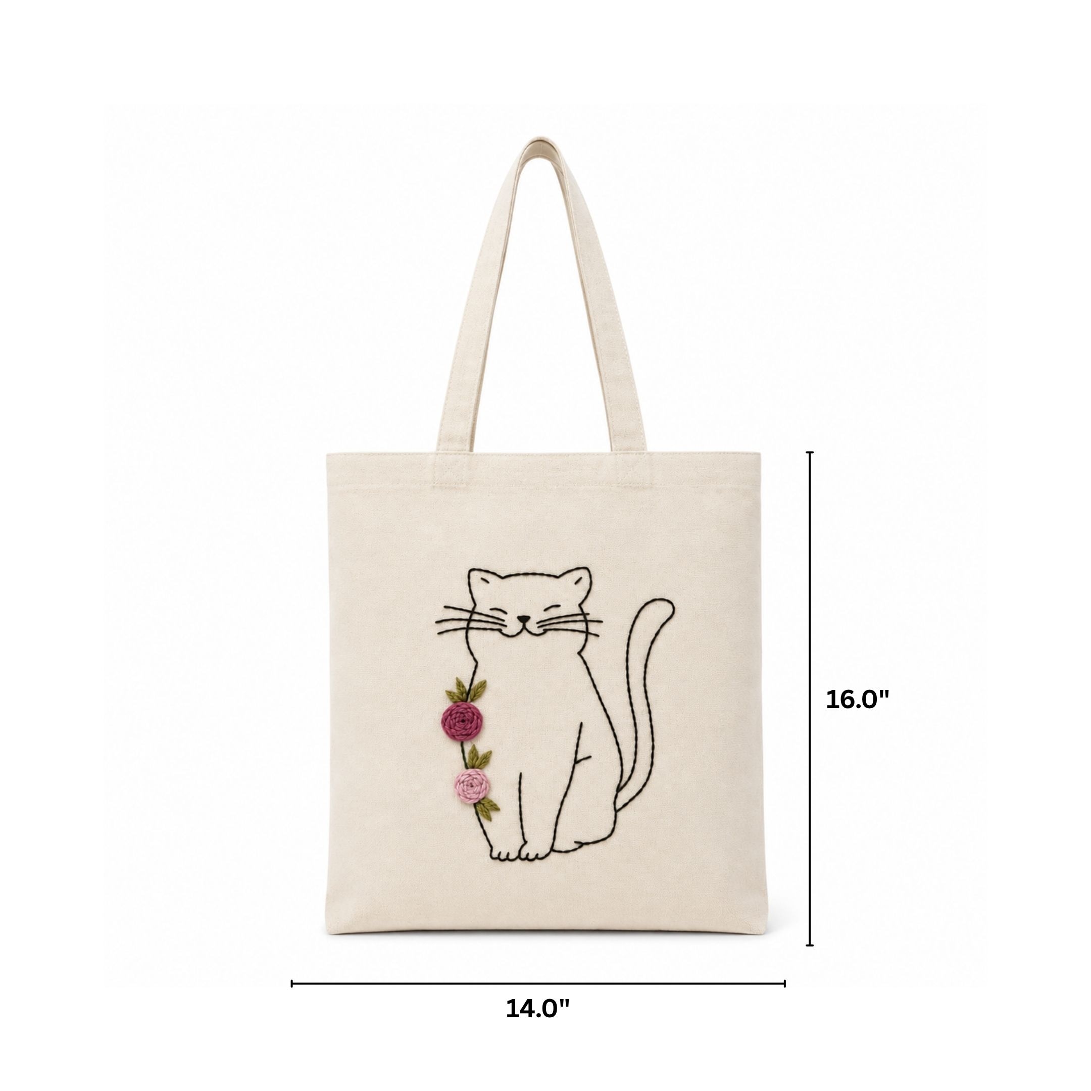 Floral Kitty Handwork Tote Bag