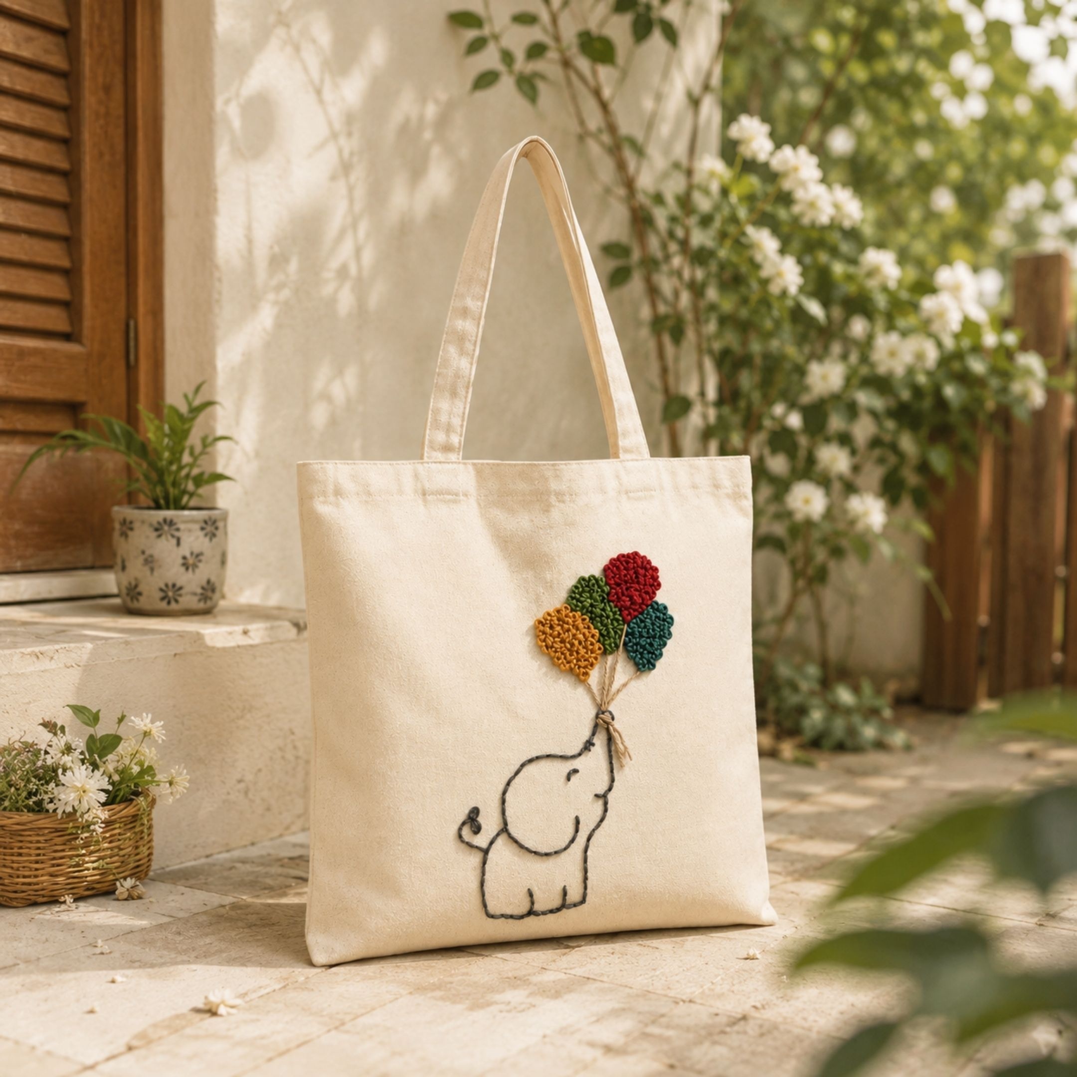 Elephant Bloom Handwork Tote Bag alternate view